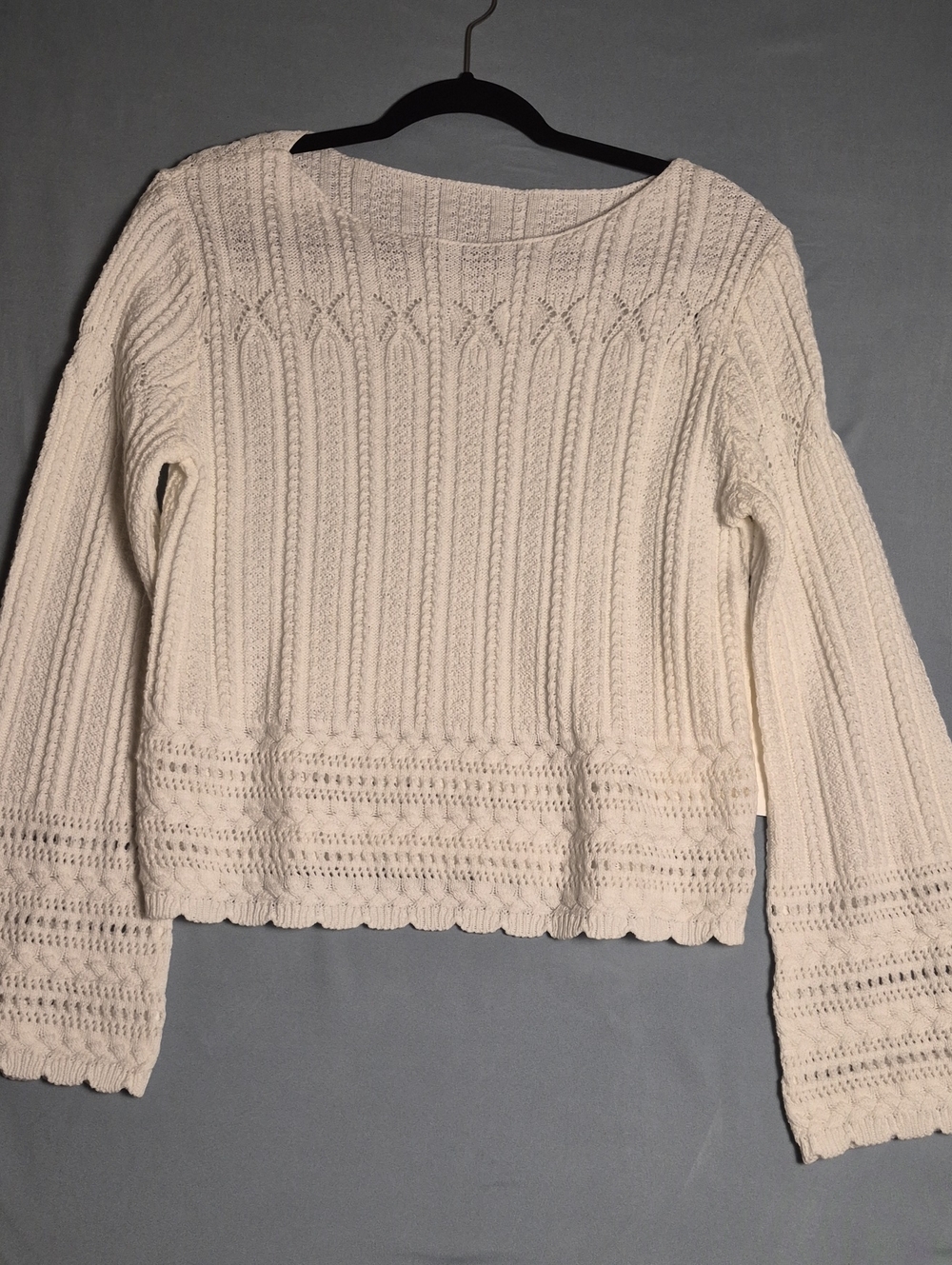 Women's Cream Textured Crewneck Sweater
